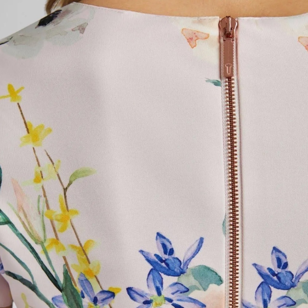 Ted Baker Karsali Elegance Scallop Skater Nude Pink Floral Cap Sleeve Dress 2 XS - Picture 13 of 16